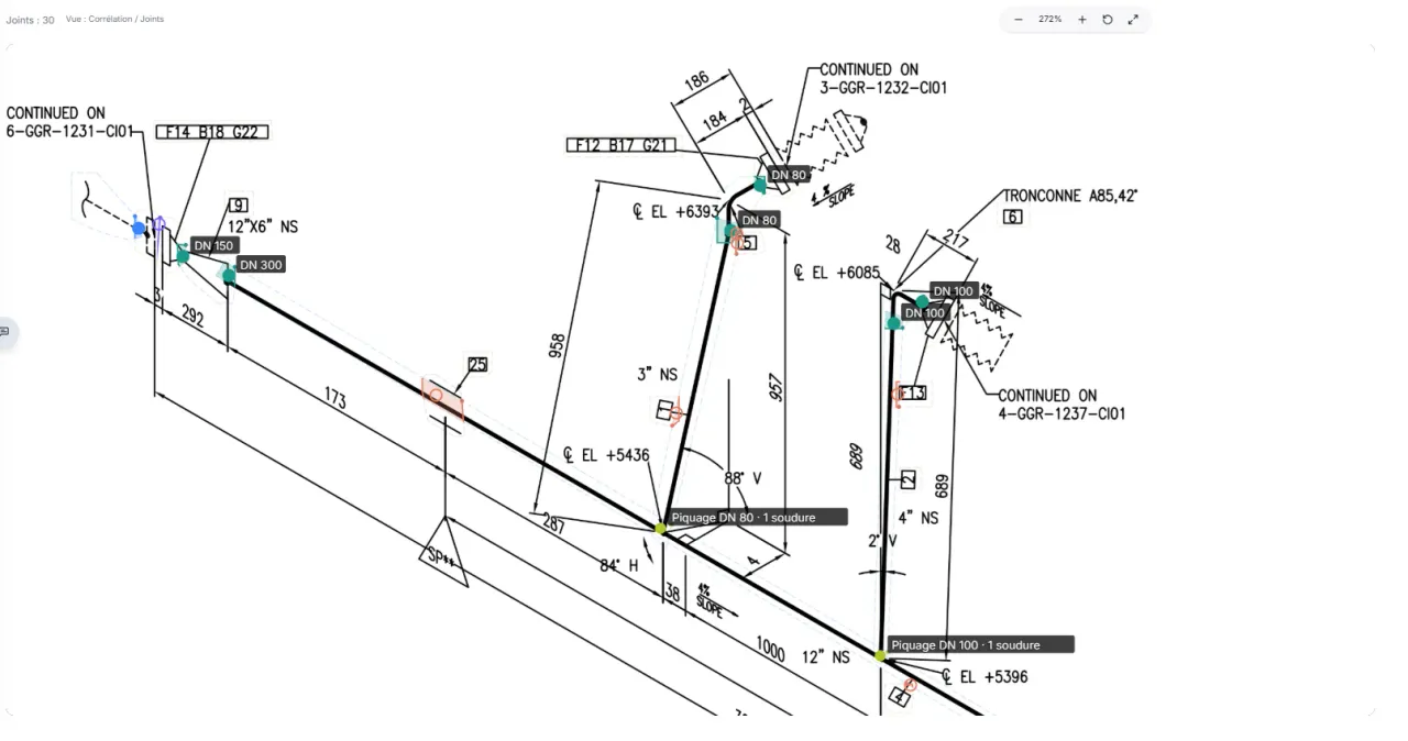 Piping network reconstructed from the detected components